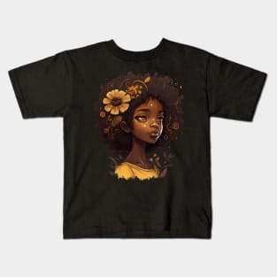 Afro Girl Flowery Kids T-Shirt
